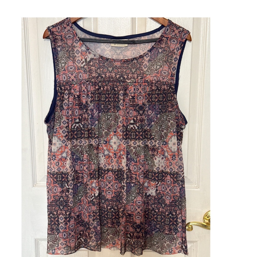 Bobbie Brooks Tank Top Womens 2X Multi-Color Boho Mesh Sleeveless Tank